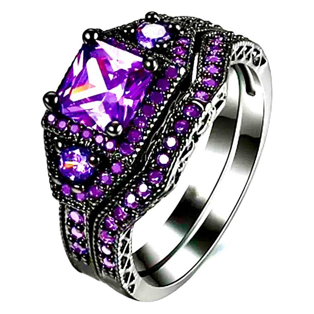 Amethyst and White Sapphire Ring Set - Size 8 with gorgeous stones.